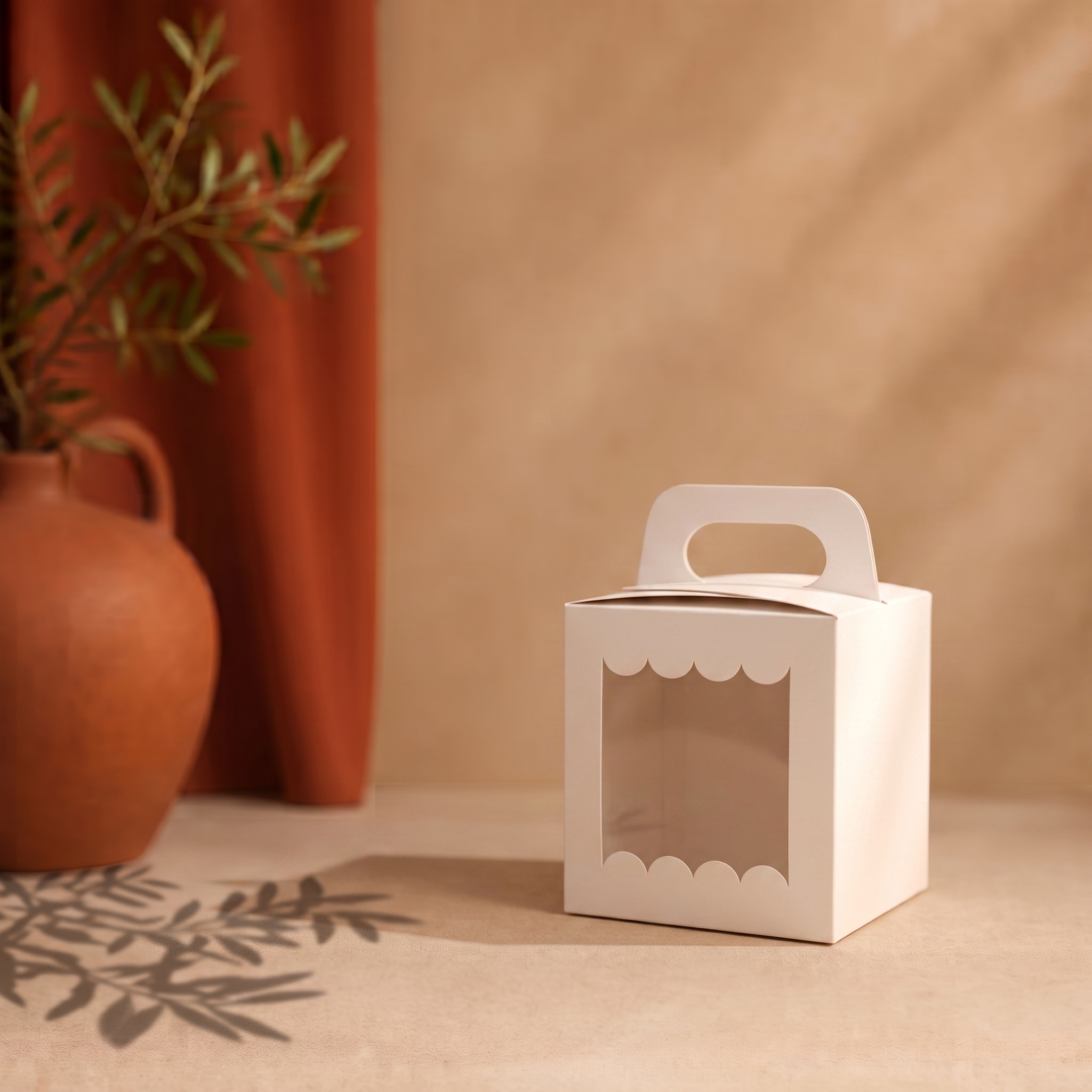 Caja con Visor para Tazas, Muffins, Caramelera — Blanco de Cartulina blanca 300 g personalizable con tu logo — Gaia Packaging Argentina