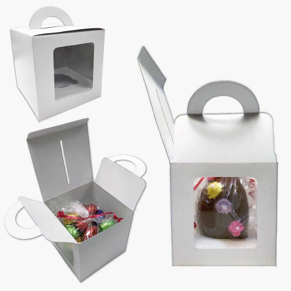 Caja para huevo de Pascua chico Nº8 y 10 — Blanca de Cartulina blanca con visor de PVC personalizable con tu logo — Gaia Packaging Argentina